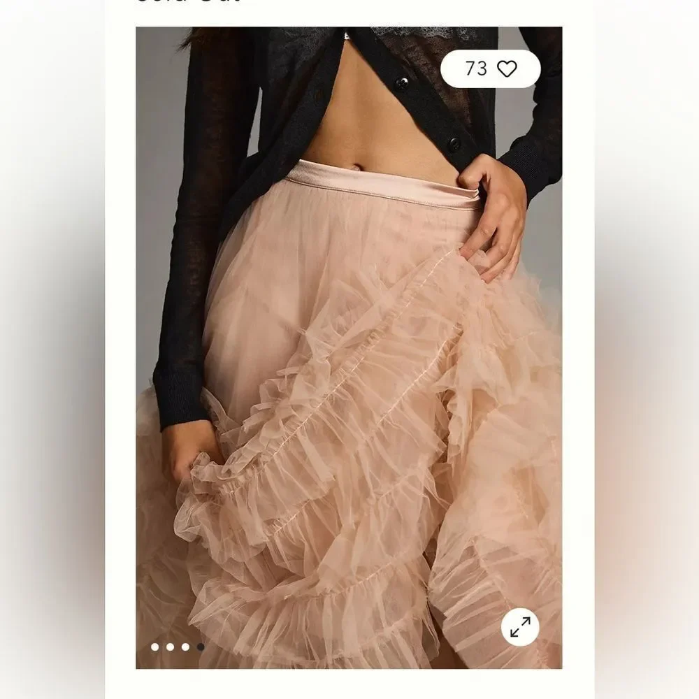 LoveShackFancy Lyric Tiered Tutu Tule Light Rose Skirt by Anthropologie Size 8